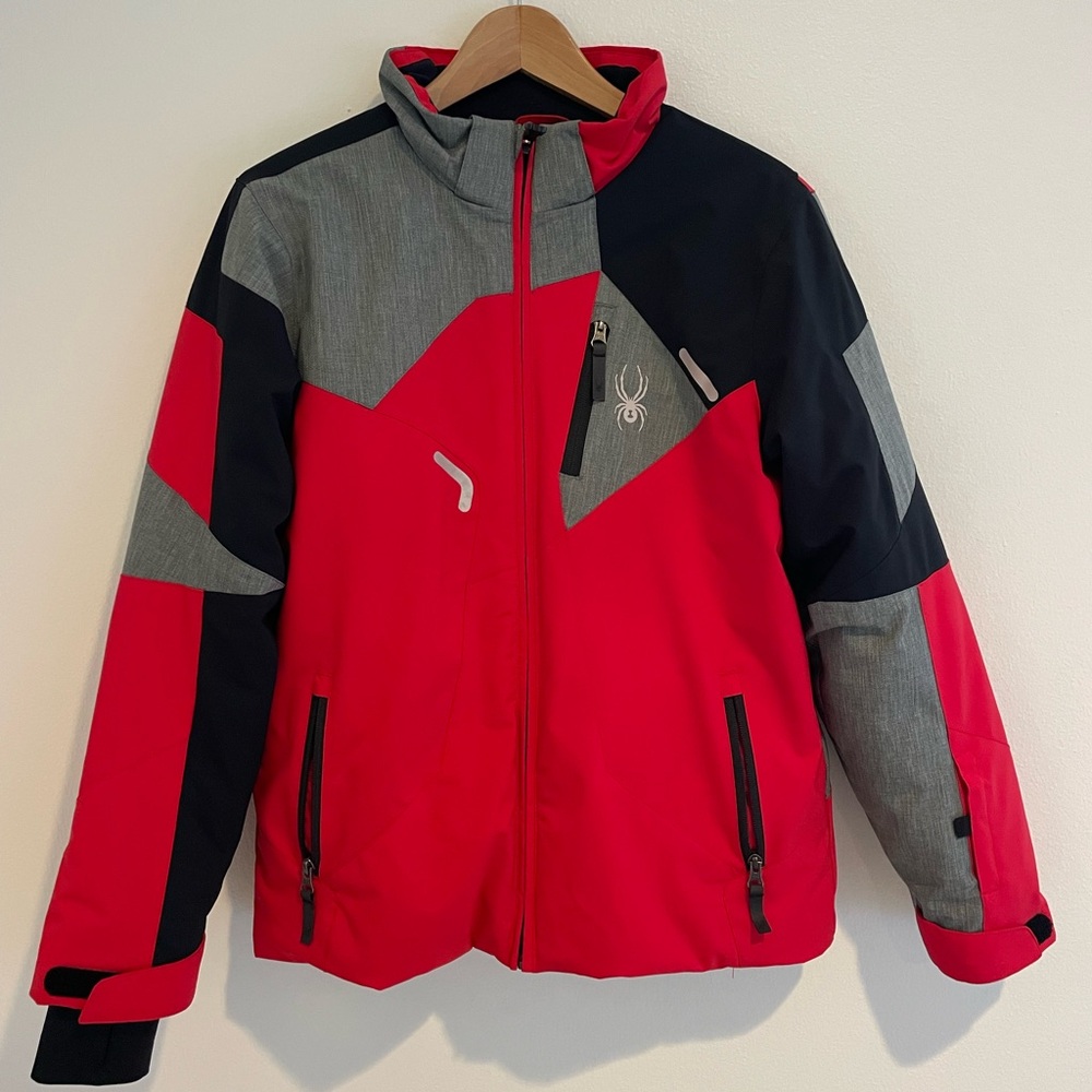Spyder Boys Red, Black, and Gray Ski Puffer Jacket in Size 18 (EUC)